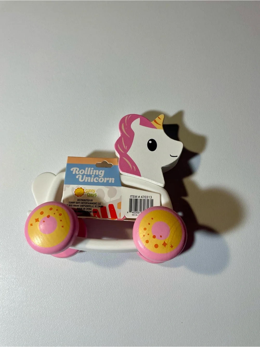 Rolling Unicorn Push Toy - Pink and Yellow NWT Toddlers Learning Fun Roll Wheels